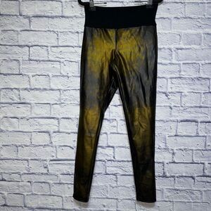 Assets by Spanx Black and Gold Faux Leather Leggings Size Medium